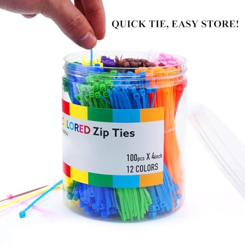 1200pcs Small Colored Zip Ties 12 Colors 4 Inch Multicolor Zip Ties Assorted Color Cable Ties for Marking Chickens Legs or Deco Mesh Wreath Supplies - color: 12 Color