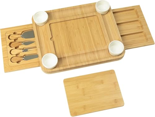 Charcuterie Board Set - Bamboo Cheese Board & Serving Tray with Stainless Steel Knives and Bowls, Housewarming Gifts New Home, Gift for Wedding Couple, Bridal Shower (NLB, 02) - size: 02