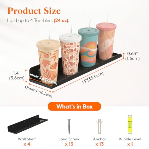 Lifewit Floating Shelves for Bathroom, Acrylic Display Shelf Wall Mounted for Makeup, Skincare, Nail Polish, Book, 14" Perfume Organizer for Bedroom, Living Room, Nursery, Home Decor, Black, 4 Pack - color: Black, size: 14"