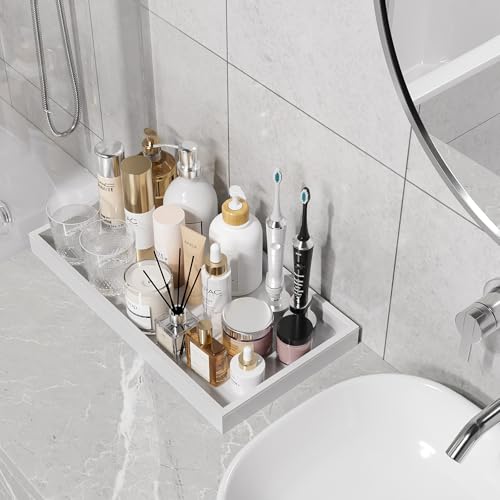 ZHWS Bathroom Vanity Tray for Countertop Perfume Makeup Jewelry Candle Decor, Kitchen Tray for Soap Dispenser Spice Salt, Large Tray for Toilet Tank Paper, Serving Nightstand White 13”x6.5” - color: White, size: 13" x 6.5" x 1.1"