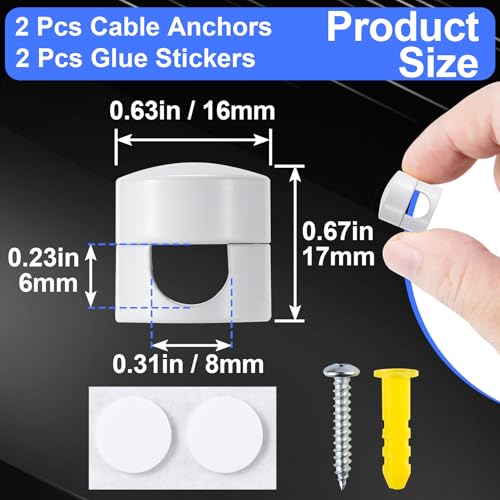 SmallCat 2 Sets Charger Holders for Cords, White Adjustable Cable Anchor Holders, Adhesive Metal Cord Clips, Cable Management Wire Organizers for Desk, Office, Nightstand - color: White, 2sets