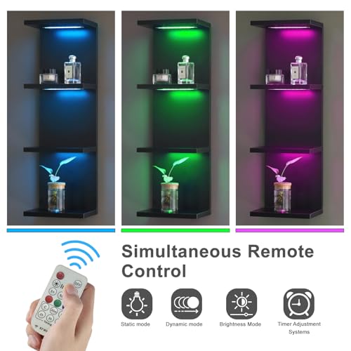 4 Tier RGB Wall Shelf-Gaming Shelf with Remote Control, Lack Shelves with Light for Bedroom | Easy to Install Cosmetic & Display Modern Shelf, Black - color: 4r-black