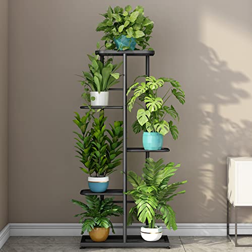 LINZINAR Plant Stand Indoor Outdoor Metal 5 Tier 6 Potted Multiple Flower Pot Holder Shelf Planter Display Shelving Unit for Patio Garden Corner Balcony Living Room (5 Tier 6 Potted, Dark Grey) - color: Dark Grey, size: 5 Tier-6 Potted