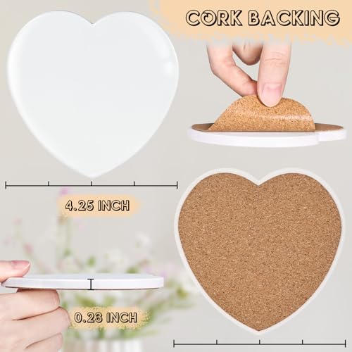 24 Pieces Sublimation Coasters, GOH DODD Glossy Ceramic Tiles Glazed Blanks with Cork for Valentine‘s Day DIY Alcohol Ink Heat Transfer Painting Housewarming Gifts Wedding Arts Crafts, Heart, 4 Inch - size: 4 Inch-24 Pieces-Heart