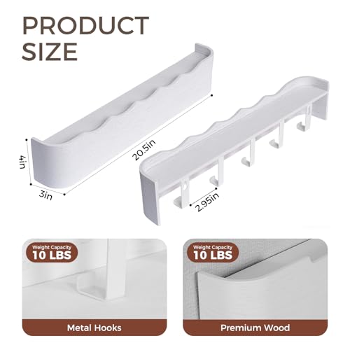 Coat Rack Wall Mount with Shelf Entryway Shelf Modern Key Holder Hanger Wall Shelves with Hidden Hooks for Hanging Towels Coats Hats Bags for Hallway Bathroom Bedroom (Wavy White, 5 Hooks) - color: Wavy White, size: 5 hooks