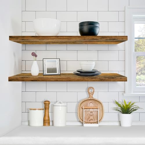 Sorbus Floating Shelves for Wall - 35 Inch Long Bathroom Shelves, Wall Decor for Bedroom, Kitchen, Living Room & Book Storage - Mounted Floating Shelf with Invisible Brackets (Rustic Brown, 2 Pack) - color: Rustic Brown, size: 35 Inch, style: 2 Pack