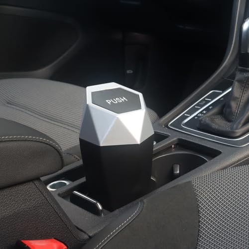 Car Trash Can Bin,Small Garbage Can with Lid,Automotive Cup Holder Mini Cars Trashcan,Portable Door Trash Cans,Car Essentials Gadgets Dustbin (2Pcs, Silver) - color: Silver