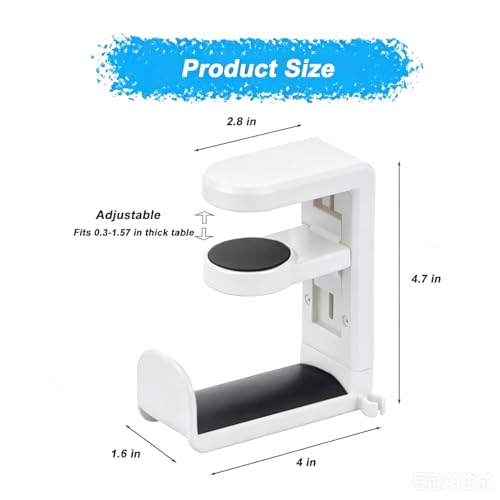 Universal Headphone Stand & Headset Holder - 360° Swivel Under Desk Headphone Hook with Cable Management Clip (White) - color: White