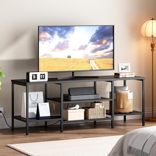 HOOBRO TV Stand with Power Outlets to 65 Inches, TV Console Table with Open Storage Shelves, Industrial Media Entertainment Center for Living Room Bedroom, Black BB40DS01 - color: Black, size: 55 Inch