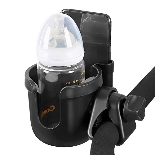 Accmor Stroller Cup Holder with Phone Holder, Bike Cup Holder, Universal Cup Holder for Uppababy Nuna Doona Strollers, 2-in-1 Cup Holder for Walker, Wheelchair, Scooter - color: All Black