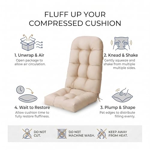 Crestlive 50x20x4 Inch Adirondack Chair Cushion, Outdoor Rocking Chair Cushions Water Resistant High Back Patio Chair Cushions Set of 2, Replacement Cushions,Beige - color: Beige, size: 2