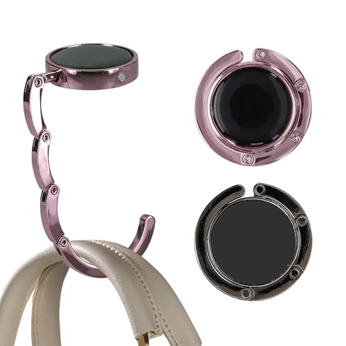 kwmobile Purse Hook for Table - Set of 2 Purse Holder - Folding Handbag Hanger - Portable Bag Holder - Bag Hooks for Desk - Table Hook Black/Light Pink - color: black / light pink