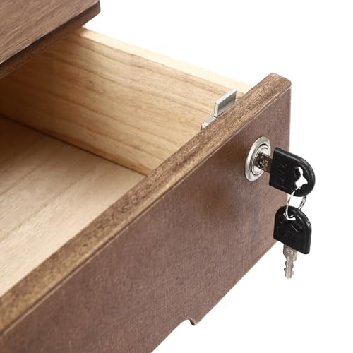 Wooden Desk Organizer with Drawers & Lock, Desktop Countertop Storage Cabinet Lockable Home Office Supplies File Tabletop Organizing Unit (3 Drawer - Retro Walnut) - style: 3 Drawer - Retro Walnut