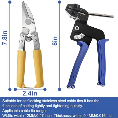 Heavy Duty Stainless Steel Zip Tie Gun Kit with 100pcs Self-Locking Metal Cable Ties, Duty Outdoor Adjustable Fastening Cutting Tie Tool Sets, Durable & Adjustable Tool Set (Blue) - color: Tool