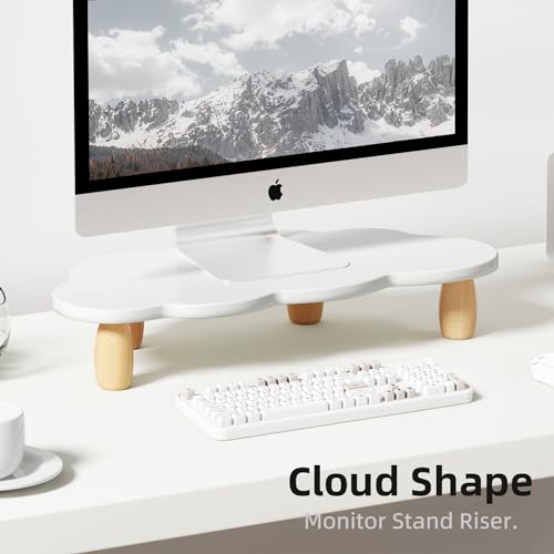 AFOOYO Monitor Stand Riser,Cloud Shape Wood Computer Monitor Stand, 16.5IN Monitor Stand Riser, Multi-Purpose Desktop Organizer Riser for Computer,Laptop,Printer,TV,White - color: White, size: Cloud Shape