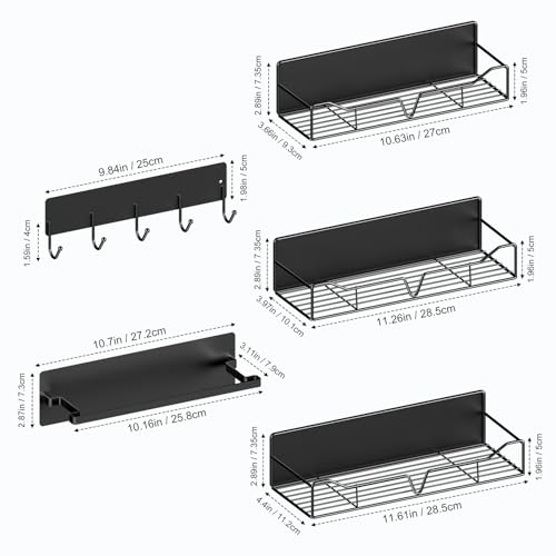5 Pack Magnetic Shelves for Washing Machine Heavy Duty Magnetic Laundry Organizer with Hooks Metal Washing Machine Storage Shelves for Refrigerator, Washer, Kitchen, Laundry Room Organization (Black)