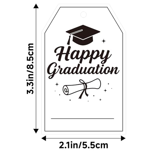 G2PLUS Happy Graduation Tags - Black Graduation Gift Tags with String, Class of 2026 Paper Hang Labels for Congrats Grad Party Favors - style: Happy Graduation - Black