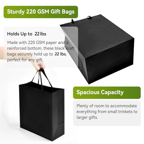 GEGIBOA Black Gift Bags With Handles, 8x5x10 Inch Sturdy Kraft Paper Gift Bags, Bulk for Wedding, Party, Birthday, Business and Shopping, Medium Size (1 Count (Pack of 30)) - size: Black-M-30-pcs