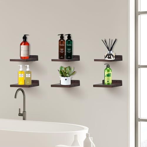 Small Floating Shelf, 5x6 Inch Display Ledges for Wall,Mini Shelves,Rustic Wood Shelf for Bedroom Living Room Bathroom Kitchen (6, Dark Walnut) - color: Dark Walnut, size: 5x6 Inch-6 Pcs