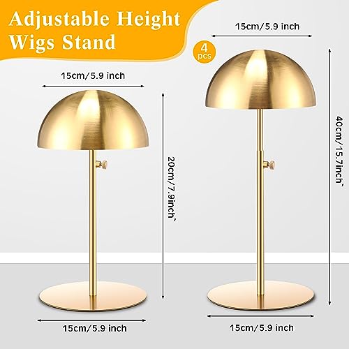Sintuff 4 Pcs Hat Display Stand:adjustable 7.9-15.7inch Wigs Head Holder Stand Non Slip Stainless Steel Metal Rack for Multiple Hats Wig Storage Styling Practice(Gold,Round Base) - color: Gold, style: Round Base