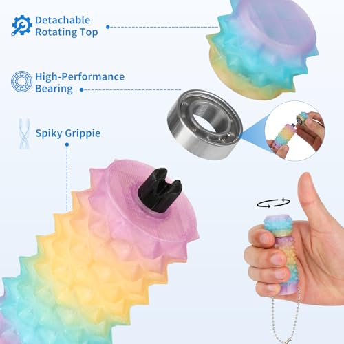 Little Ouchies Pain Stim Fidget Toy, 3D Printed Pocket Spiky Keychain with Clicker Button Spinner Sensory Toys for Anxiety Focus & Stress Reduction Novelty Gifts(H2) - color: H2