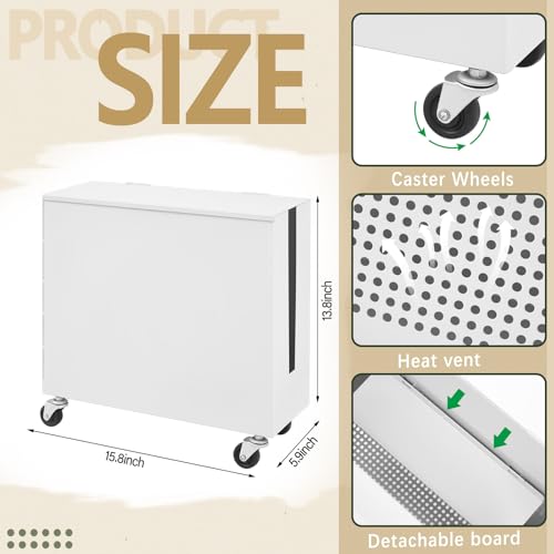 Briwooody Extra Large Cable Management Box with Caster Wheels Adjustable Cord Hider Box for Power Strip Metal Router Hider Organizer Surge Protector Storage Organizer for Office, Home(White) - color: White