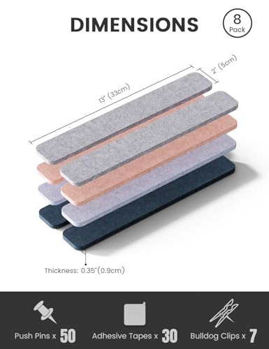Fluxynara Cork Board Alternative Felt Strip Board 8-Pack 13"x2", Office Pin Board with 50 Push Pins, Adhesive Install for Bedroom Door & Home Office (Heather Grey) - color: Heather Grey, size: 8-pack