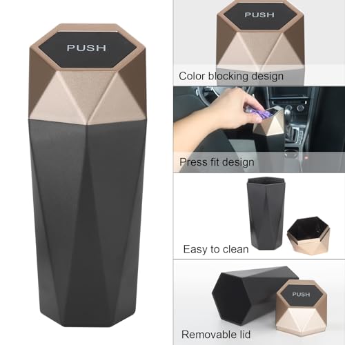 Car Trash Can Bin,Small Garbage Can with Lid,Automotive Cup Holder Mini Cars Trashcan,Portable Cute Cars Door Trash Cans,Women Car Dustbin (2Pcs, Gold) - color: Gold