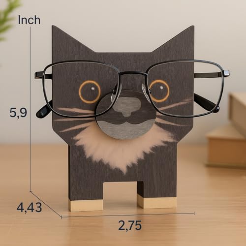 Wooden Eyeglass Holder Display Stand Creative Cute Animal Glasses Holder Dog Giraffe Handmade Creative Sunglasses Display for Desktop Accessory, Home Office Decor, Birthday and Christmas Gift (Black cat) - color: Black cat