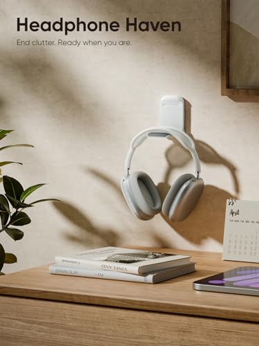 MAMUVIMO Headphone Stand, 2 Pack Headset Stand Foldable&Sticky, Headphone Holder Hook Mount with Non-Slip Silicone, Adhesive Earphone Desk Hanger Clip Space-Saving for Airpods Max, All Earphones White - color: White, size: 2 Pack