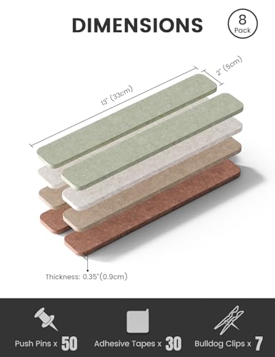 Fluxynara Cork Board Alternative Felt Strip Board 8-Pack 13"x2", Office Pin Board with 50 Push Pins, Adhesive Install for Bedroom Door & Home Office (Boho) - color: Boho, size: 8-pack
