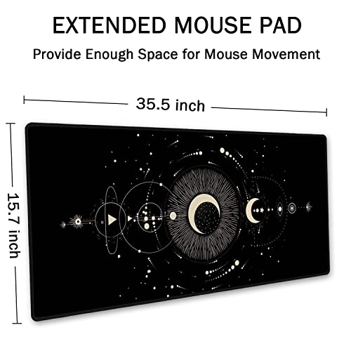 SSOIU Moon Phases Large Mouse Pad, Full Desk XXL Extended Gaming Mouse Pad 35.5" X 15.7", Waterproof Desk Mat Stitched Edges, Non-Slip Laptop Computer Keyboard Mousepad for Office and Home - color: Moon Phases