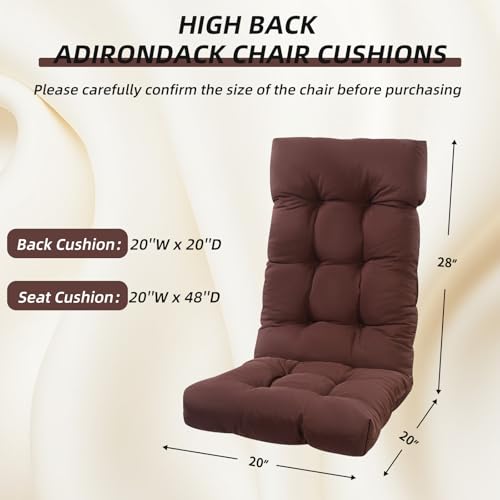 High Back Rocking Chair Cushion Set of 2, Waterproof and Anti Slip Tufted Rocking Chair Pad with Ties, Rocker Seat Cushions for Indoor, Porch, Outdoor Patio, Brown - color: Brown, size: Set of 2