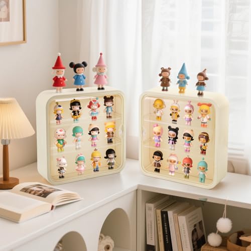AVLA 2 Pack Display Case for Figures, 3 Tiers Clear Acrylic Doll Storage Box, Wall-Mounted Collectibles Display Stand, Minifigure Showcase with Magnetic Door for Mini Toys, Action Figures, Dust Proof