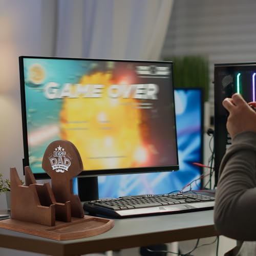 Blosssound Gamer Gifts for New Dad Wood Headphone Stand Wooden Controller and Headset Stand Gifts for Gamer Dad Father Birthday Gift Gaming Desk Accessories for Fathers Day Birthday Anniversary