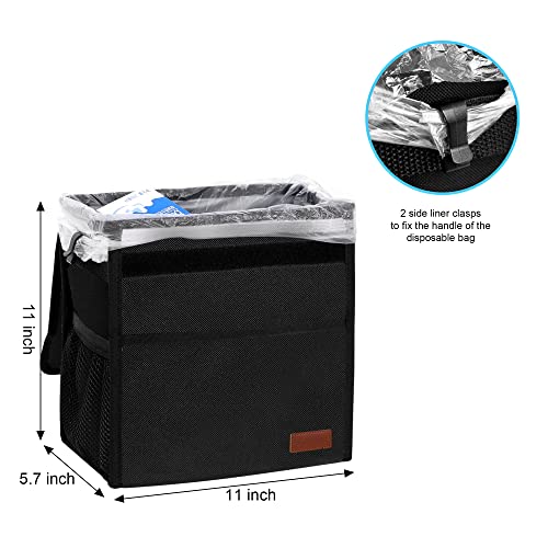 Leak Proof Car Trash Bag Waterproof Garbage Can with Lid for SUV Front Seat Multipurpose Car Hanging for Headrest Collapsible and Portable with Storage Mesh Pocket, Large/ Black - color: Black, size: 3 Gallons