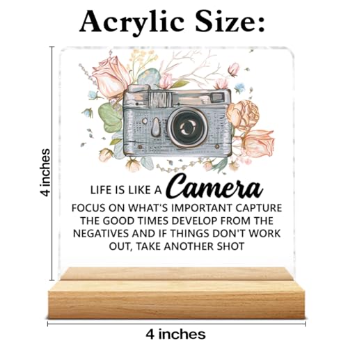 Photographer Gifts for Women, Encouragement Gifts for Photographer Photography Lovers Bestie, Life Is Like a Camera Floral Clear Acrylic Desk Decorative Sign Decor - color: A-Photographer