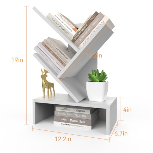 Godferyxin Small Bookshelf with Drawer – Compact Book Holder for Small Spaces, White Small Bookcase for Office, CDs, and Decorative Items, Fits Bedroom Desk Bookshelf Tree - color: 4-tier-white