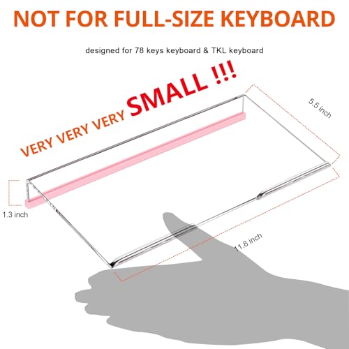 Richboom Computer Keyboard Stand for Desktop, 11.8" Tiny Clear Acrylic Keyboard Riser 78 Keys Compact Keyboard Lift for Desk Ergonomic Short Keyboard Holder Tray with Black and Pink Silicone Strip - color: Clear w/ Black Silicone Strip