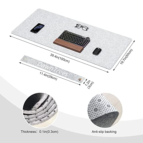 Large Felt Desk Mat,39.4''x19.69'' Non-Slip Desk Pad Protector,Keyboard Mat,100x50CM Full Desk Mouse pad for Home and Office (Light Gray) - color: Light Gray, size: 39.37''x19.69''