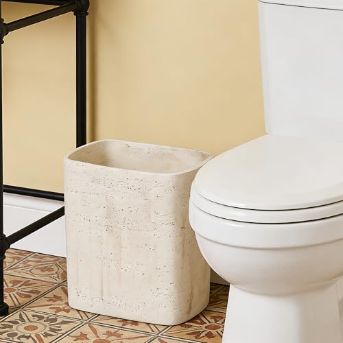 Polytree Natural Travertine Textures Bathroom Trash Can 1.8 Gallon(7 Liter) Small Kitchen Garbage Can,Living Room Bedroom Trash Can, Decor Wastebasket for Home Office (Handmade of Resin) - color: Yellow Stone