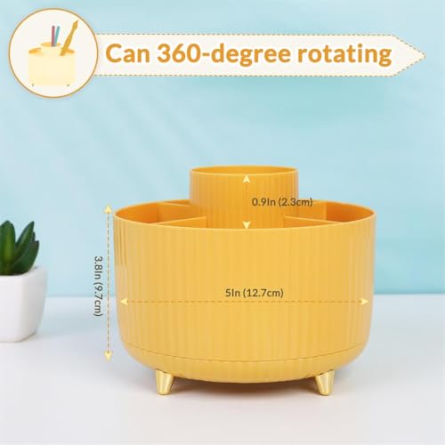 SKYDUE 360 Degree Rotating Desk Organizer, Dual-Purpose Pencil Pen Holder, Rotating Desk Pen Organizer with 5 Slots, Pencil Cup for Office, School, Home - color: Yellow_1Pack