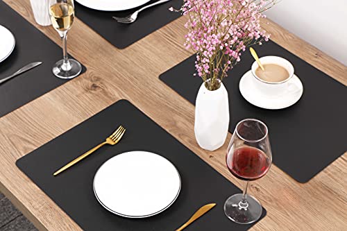 Wipeable Placemats Leather Table Mats Waterproof Heat-Resistant Easy to Clean for Dining Table Set Kitchen Table (6, Black) - color: Black, size: set of 6
