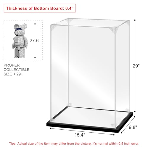 Acrylic Display Case for Collectibles Assemble Display Box for Bearbrick 1000% Clear Acrylic Case for Display Lego Toys Dolls Action Figures Storage(Black,15.4*9.8*29.1 inch) - size: 15.4*9.8*29.1 inch