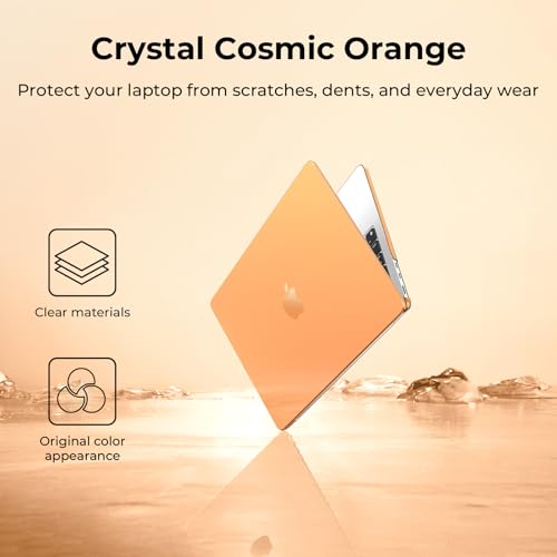 EooCoo Compatible with MacBook Air 13 inch Case M5 2026-2022 M4 M3 M2 Model A3449 A3240 A3113 A2681, Mac Air 13.6 inch Hard Shell & Keyboard Cover & Screen Film & Type-C, Crystal Orange - color: Crystal Cosmic Orange