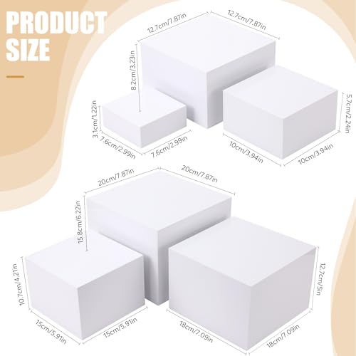 Geelin 6 Pack Acrylic Risers for Display Acrylic Cube Boxes Risers Display Stands with Hollow Bottoms Decorative Stand for Jewelry Candy Table Decor 6 Sizes(White,3 to 8 Inch,Square) - color: White, size: 3 to 8 Inch, style: Square