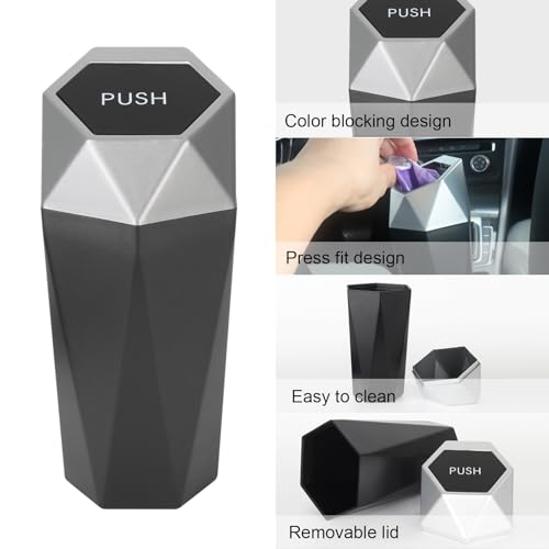 Car Trash Can Bin,Small Garbage Can with Lid,Automotive Cup Holder Mini Cars Trashcan,Portable Door Trash Cans,Car Essentials Gadgets Dustbin (2Pcs, Silver) - color: Silver