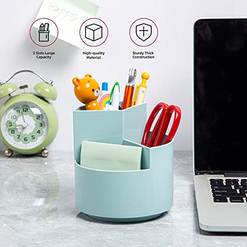 Desk Pencil Pen Holder, 3-Slot 360 Spinning Desk Organizer, Cute Pencil Cup Pot for Office, School, Art Supply - Blue - color: Blue