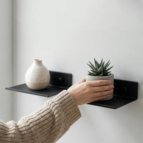 Z metnal 2 Pack 6 Inch Metal Floating Shelves with Safety Lip, Small Wall Mounted Shelf Holds Up to 5 Lbs, Matte Black Lightweight Display Ledge with Hidden Screw Caps for Bathroom, Bedroom - color: Black, size: 6 inch (2 Pack)