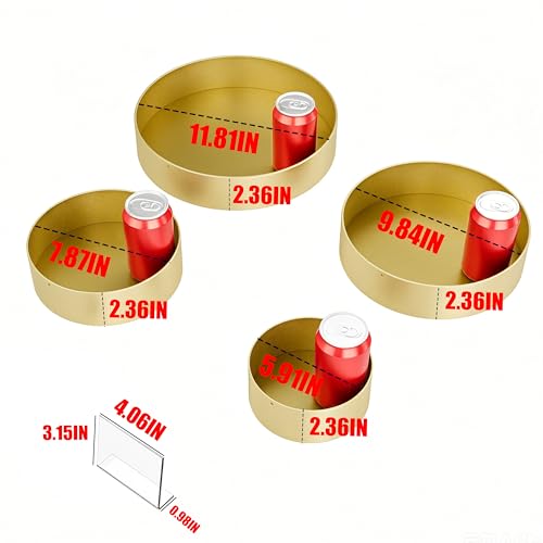 Round Metal Buffet Risers,4PCS Food Risers for Buffet Table 6in to 12in with Mini Acrylic Signs for Catering Dessert Collectibles Jewelry Figures Show Gold Cube Boxes Nesting Risers with Hollow Bottoms - color: Gold, size: Round(6IN to 11.8IN)